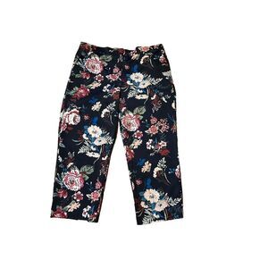 LOFT By Ann Taylor Navy Floral Silky Ankle‎ Dress Pants size 16